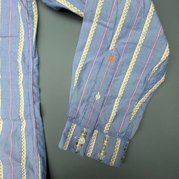 Robert Graham XL Button Up Shirt Blue Stripe Contrast Cuffs Funky - Picture 6 of 11